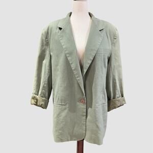 Vintage Fashion Options Womens Linen cotton Blazer Green Millitary Preppy sz 16